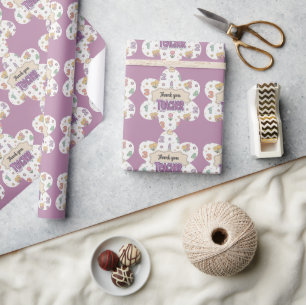 Purple Teacher School Numbers Pattern  Wrapping Paper