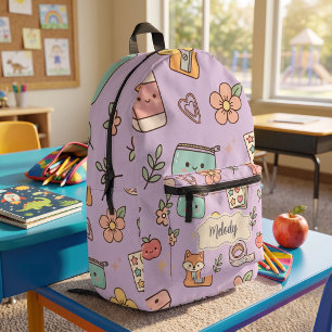 Purple Teacher School Supply Printed Backpack