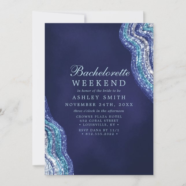 Purple Teal Agate Geode Bachelorette Weekend Invitation (Front)