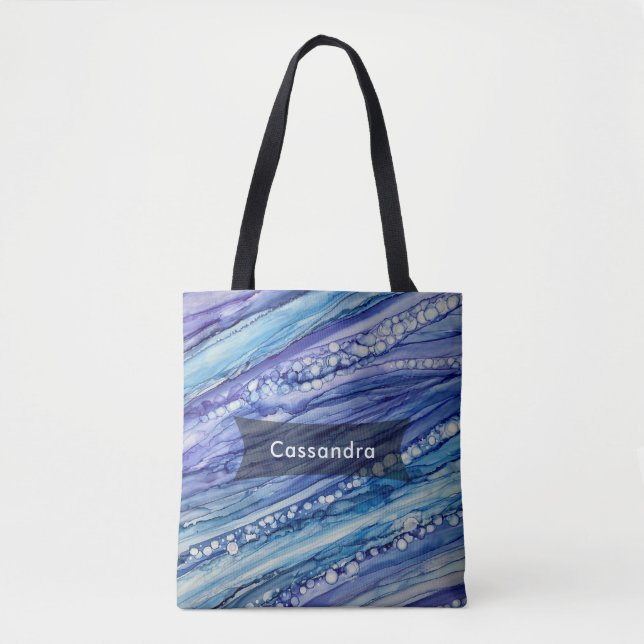 Purple, Teal and Blue Abstract Liquid Art Tote Bag (Front)