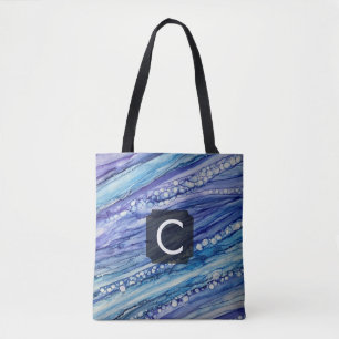 Purple, Teal and Blue Abstract Liquid Art Tote Bag