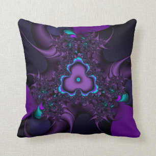 Purple teal and blue fractal art pillow