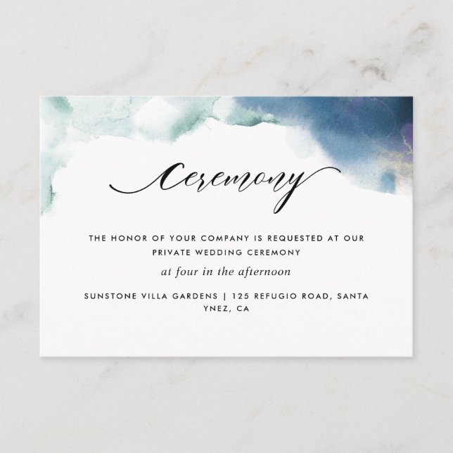 Purple, Teal and Blue Watercolor Wedding Ceremony Enclosure Card (Front)
