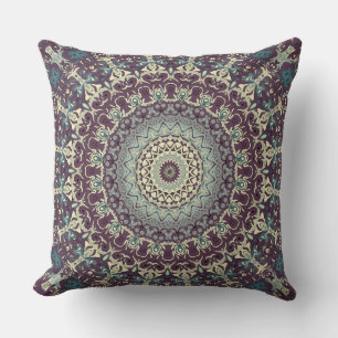 Purple Teal and Cream Mandala Pattern Cushion