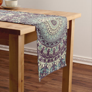 Purple Teal and Cream Mandala Pattern Long Table Runner