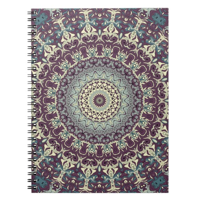 Purple Teal and Cream Mandala Pattern Notebook (Front)