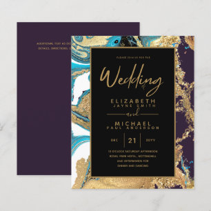 Purple Teal and Gold Agate Budget Wedding Invites