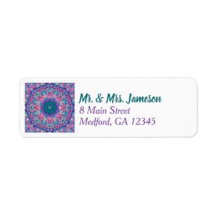 Purple, Teal and Hot Pink Floral Mandala Label