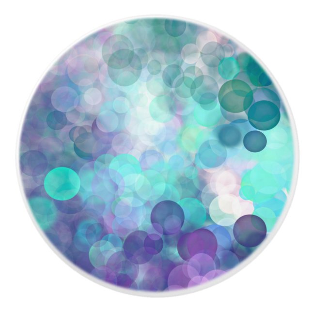 Purple, Teal and Turquoise Bubbles Bokeh Ceramic Knob (Front)