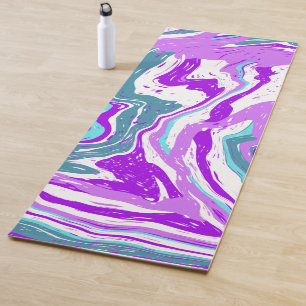 Purple, Teal and White Marble Swirls Fluid Art Yoga Mat