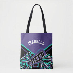 Purple, Teal, Black & White Cheerleader Design Tote Bag