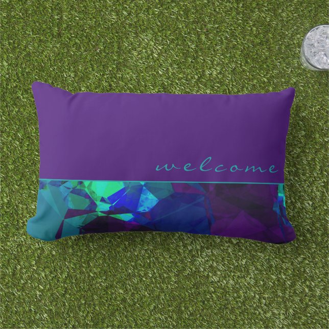 Purple Teal & Blue Abstract Design | Welcome Lumbar Cushion (Grass)