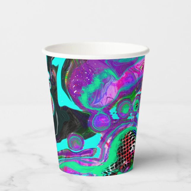 Purple, Teal, Blue, Black Colourful Abstract Fluid Paper Cups (Back)