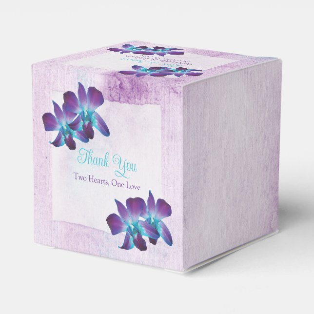 Purple Teal Blue Dendrobium Orchid Wedding Favour Box (Back Side)