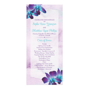 Purple Teal Blue Dendrobium Orchid Wedding Program Rack Card