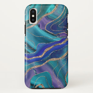 Purple Teal Blue Galaxy Nebula Agate Glitter #1 iPhone X Case