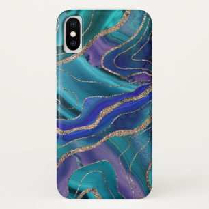 Purple Teal Blue Galaxy Nebula Agate Glitter #1 iPhone X Case