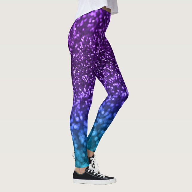 Purple Teal Blue Glitter Bokeh Leggings (Right)
