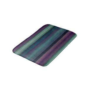 Purple Teal Blue Green Watercolor Stripes Pattern Bath Mat