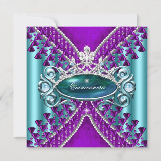 Purple Teal Blue Quinceanera 15th Birthday Party Invitation (Front)