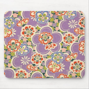 Purple, Teal, Blue, Red, Green & White Flowers Mouse Mat