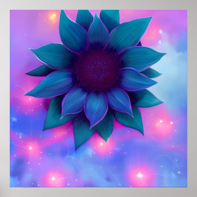 Purple Teal Blue Sunflower Poster (Front)