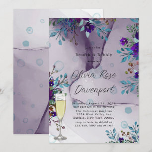 Purple Teal Botanical Floral Brunch & Bubbly Invitation