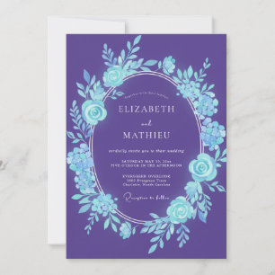 Purple Teal Botanical Romance Wedding Invitation