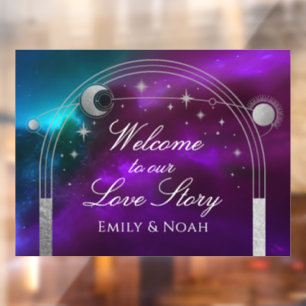 Purple Teal Celestial Love Story Wedding Welcome Window Cling