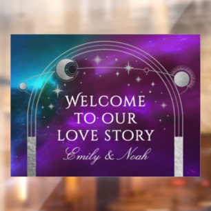 Purple Teal Celestial Love Story Wedding Welcome Window Cling