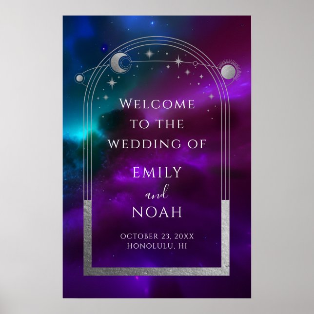 Purple Teal Celestial Wedding Welcome Poster (Front)