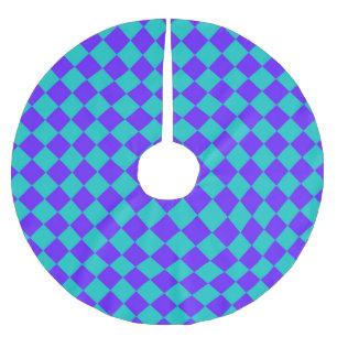 Purple Teal Chequered Diamond Pattern Brushed Polyester Tree Skirt