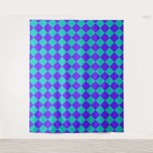 Purple Teal Chequered Diamond Pattern  Tapestry