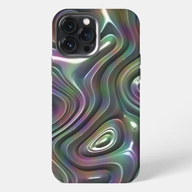 Purple Teal Cool Faux Shiny 3D Retro Waves Pattern iPhone Case (Back)