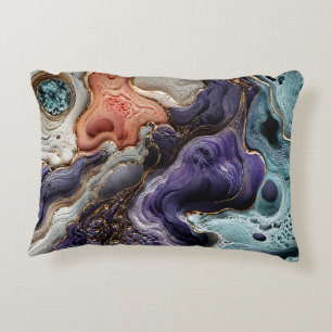 Purple Teal Coral Abstract Throw Pillow Boho Art