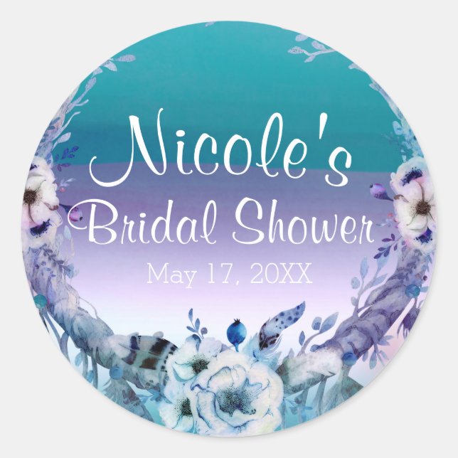 Purple & Teal Dream Catcher Boho Chic Party Favour Classic Round Sticker (Front)