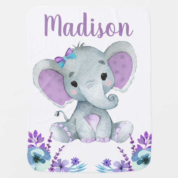 Purple Teal Elephant Baby Blankets Floral | Zazzle