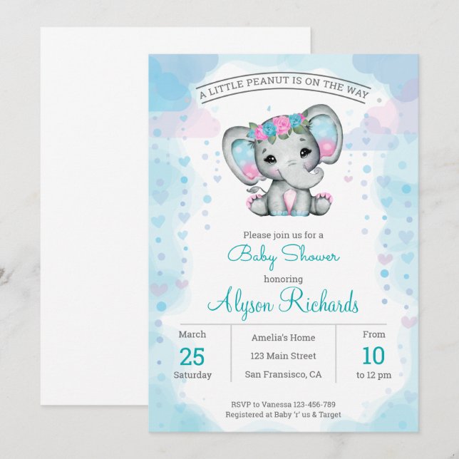 Purple teal elephant   Baby Shower Invitation (Front/Back)