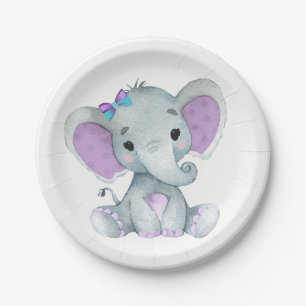 Purple Teal Elephant Plate 4 Baby Shower, Birthday
