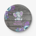 Purple Teal Elephant Plate 4 Baby Shower, Birthday