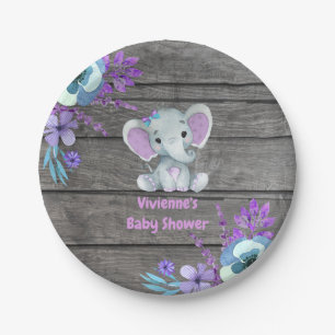 Purple Teal Elephant Plate 4 Baby Shower, Birthday