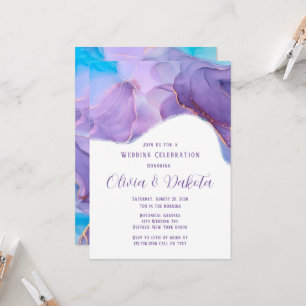 Purple Teal Ethereal Alcohol Ink Wedding Invitation