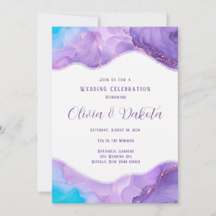 Purple Teal Ethereal Alcohol Ink Wedding Invitation