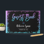 Purple Teal Faux Glitter Bat Mitzvah Guest Book<br><div class="desc">Modern purple and turquoise faux glitter personalised Bat Mitzvah guest book. Designs are flat printed illustrations/graphics - NOT ACTUAL GLITTER.</div>