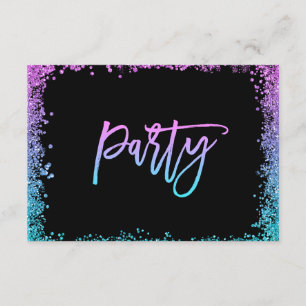 Purple Teal Faux Glitter Bat Mitzvah Reception Enclosure Card