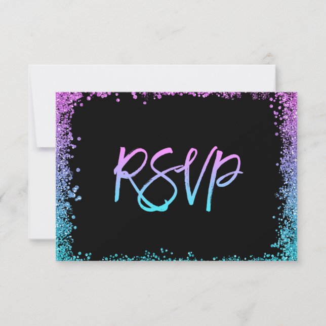Purple Teal Faux Glitter RSVP Card (Front)