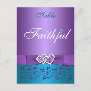 Purple, Teal Floral, Hearts Table Name Card