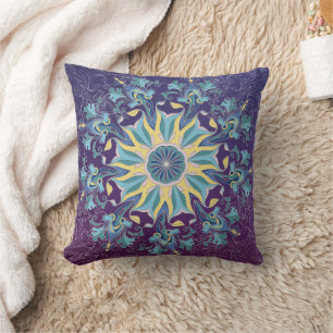 Purple & Teal Floral Mandala Throw Pillow
