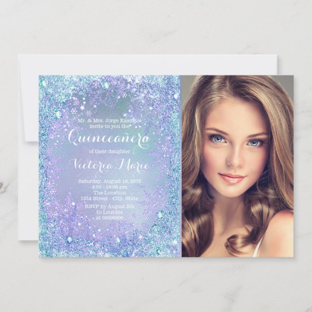 Purple Teal Frozen Winter Wonderland Quinceanera Invitation (Front)