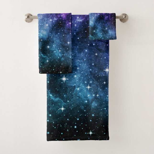 Purple Teal Galaxy Nebula Dream #1 Bath Towel Set (Insitu)
